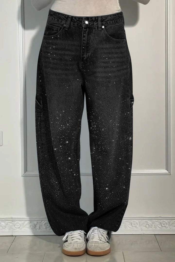 Women's Casual Rhinestone Loose Harem Jeans